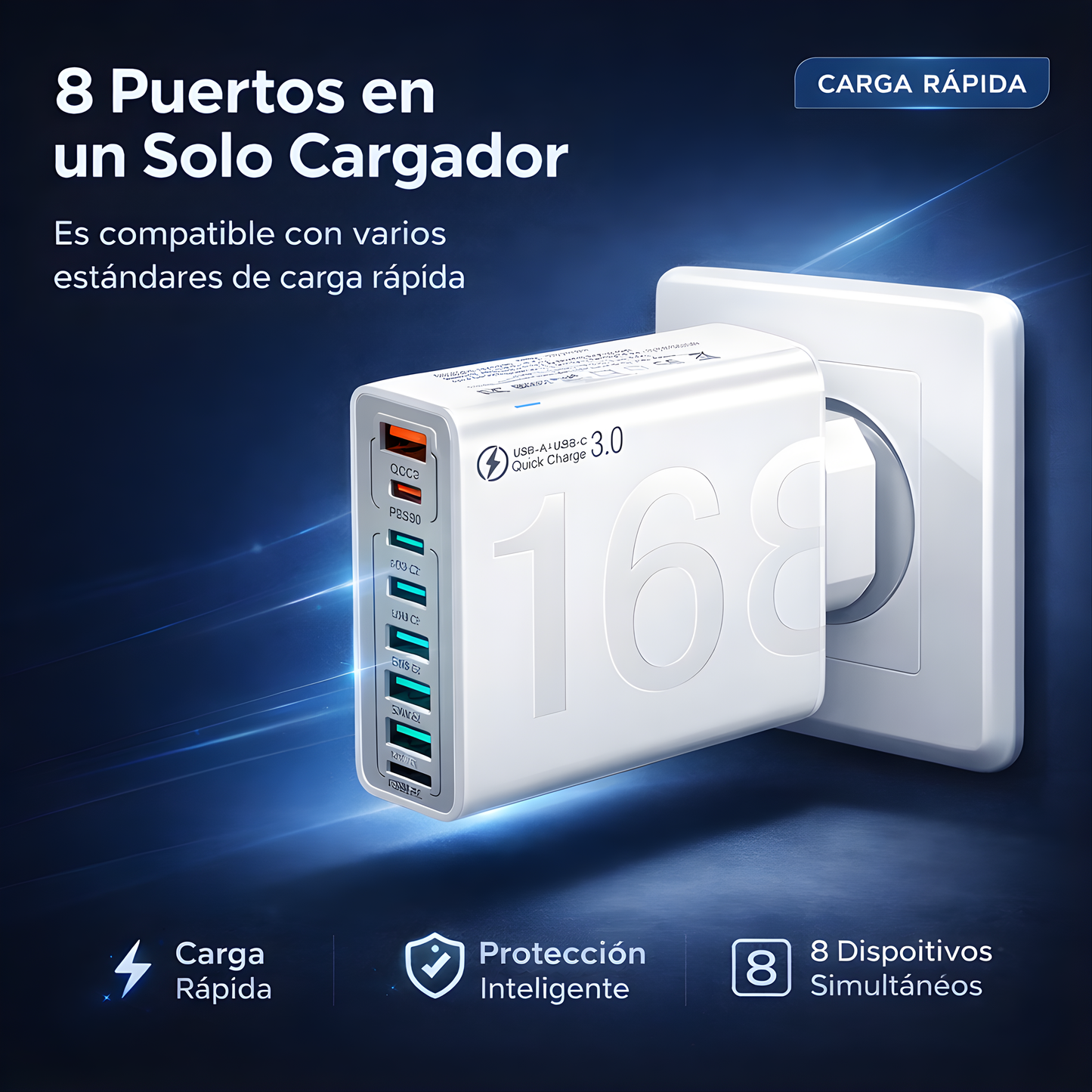 Cargador Inteligente 150W Multi Puertos con Carga Rápida